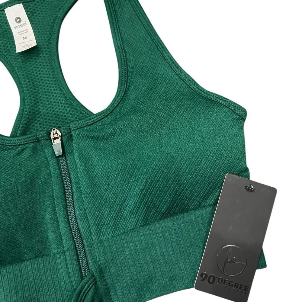 90 Degree By Reflex Rain Forest Green Ribbed Sports Bra Size Medium